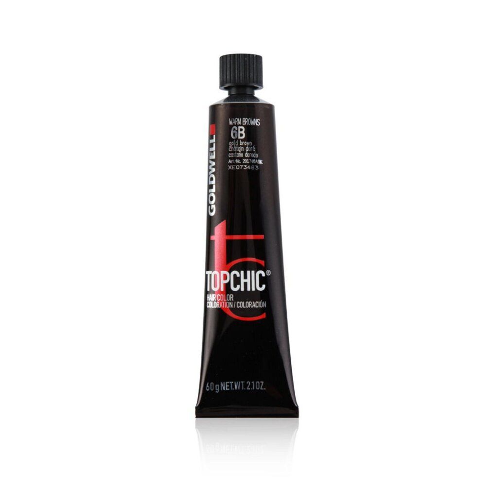 Goldwell Topchic 6B goldbraun Haarfärbemittel. Schwarze Tube mit Produktinformationen, 60g.