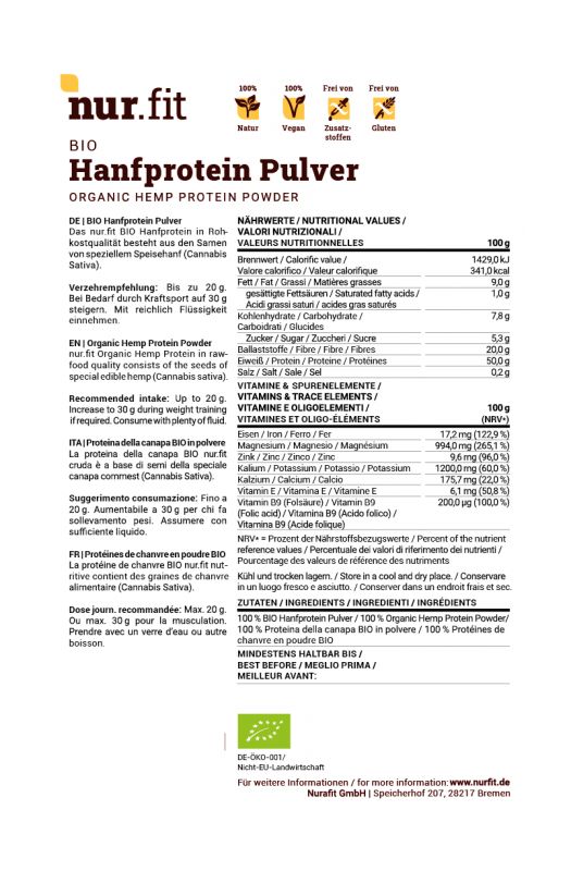 nur.fit BIO Hanfprotein Pulver