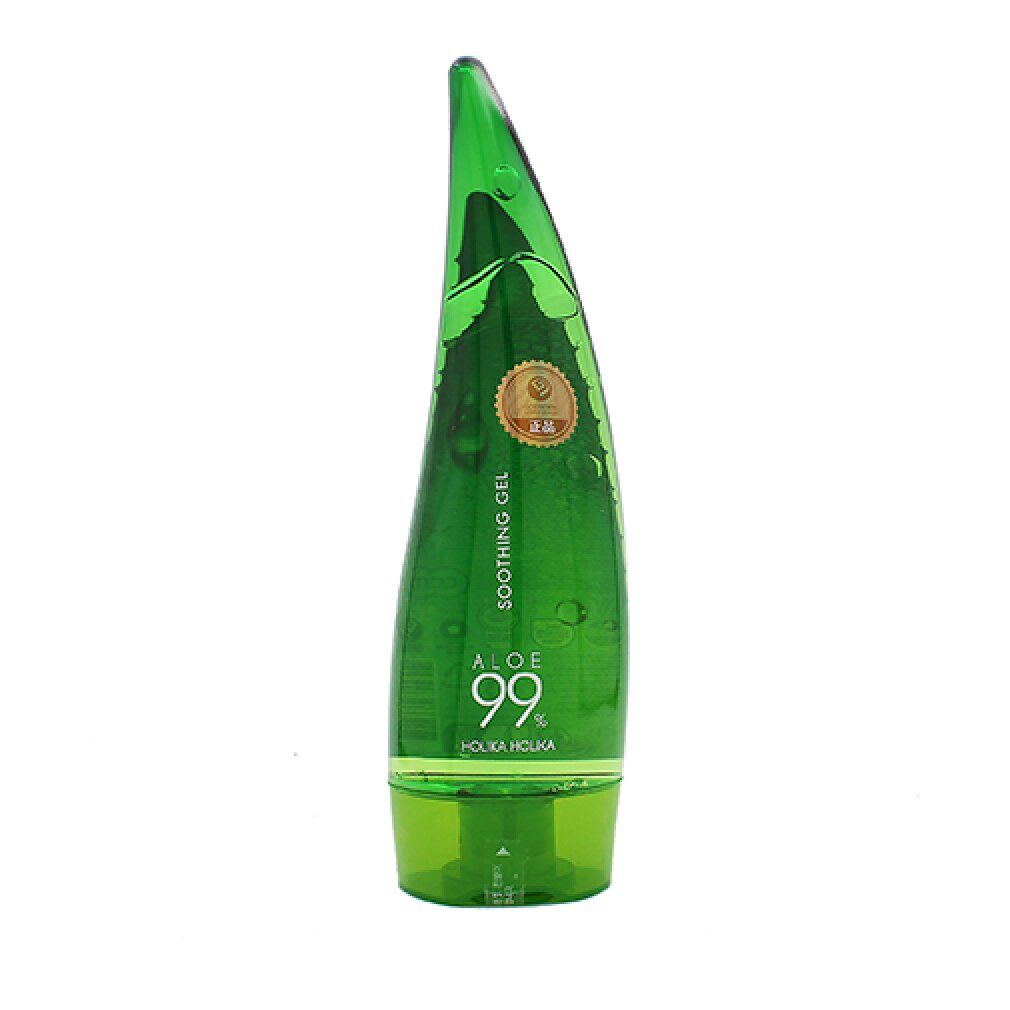 Grüne Flasche mit Aloe 99% beruhigendem Gel von Holika Holika.