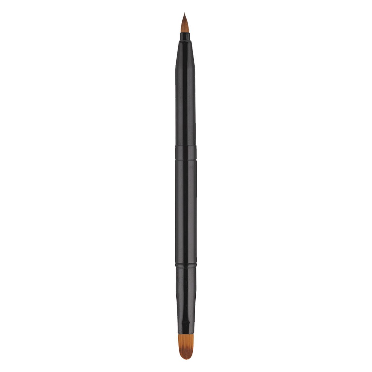 Doppelköpfiger Lippenapplikator in Schwarz, mit feiner und flacher Bürste.