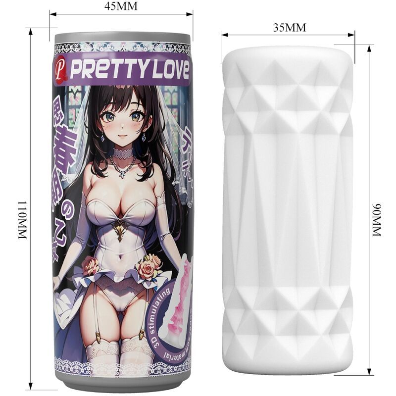 Maße: Masturbator 90x35mm, Verpackung 110x45mm. Weißer Masturbator mit Muster.
