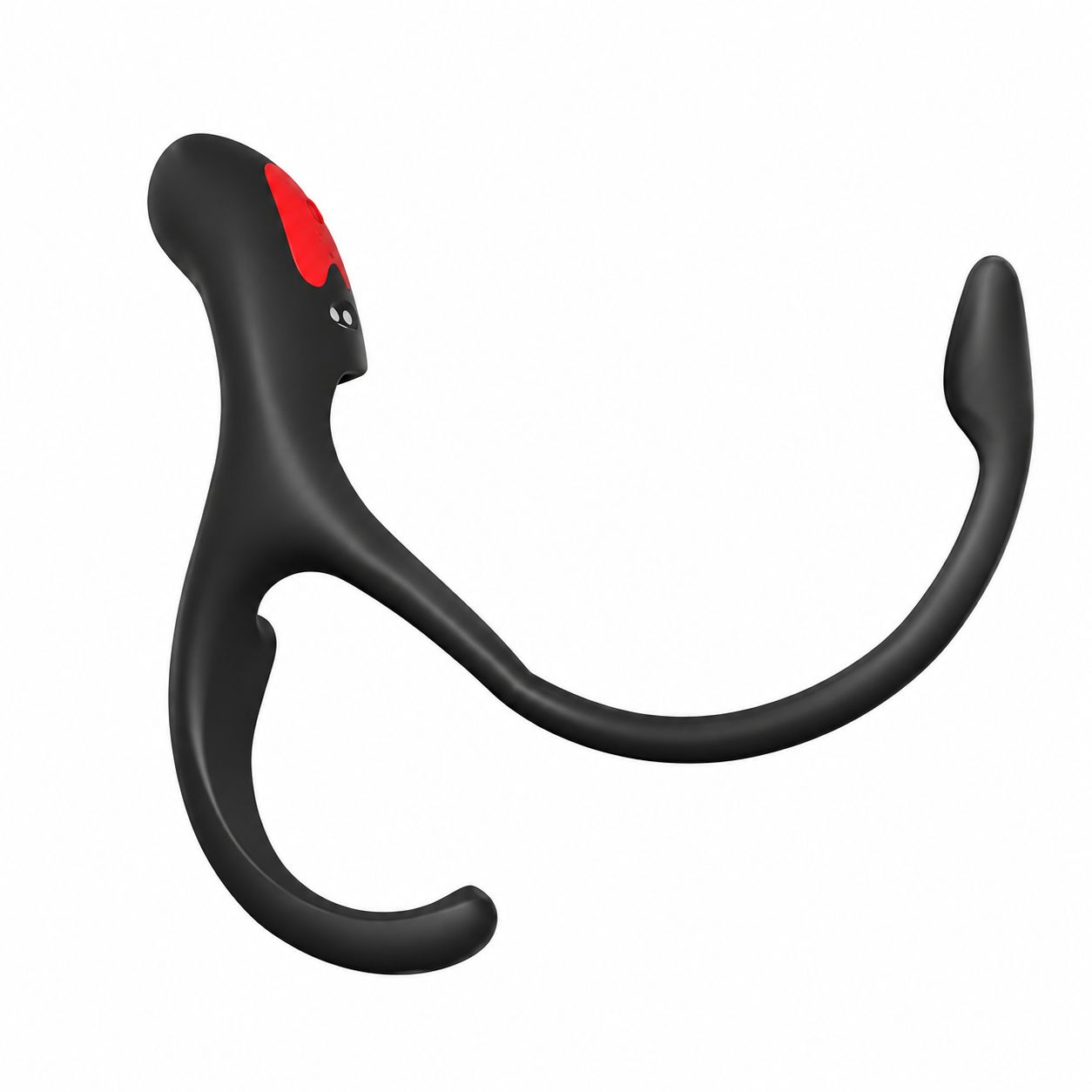 Schwarzes, ergonomisch geformtes Gerät mit rotem Akzent und gebogenem Stiel.