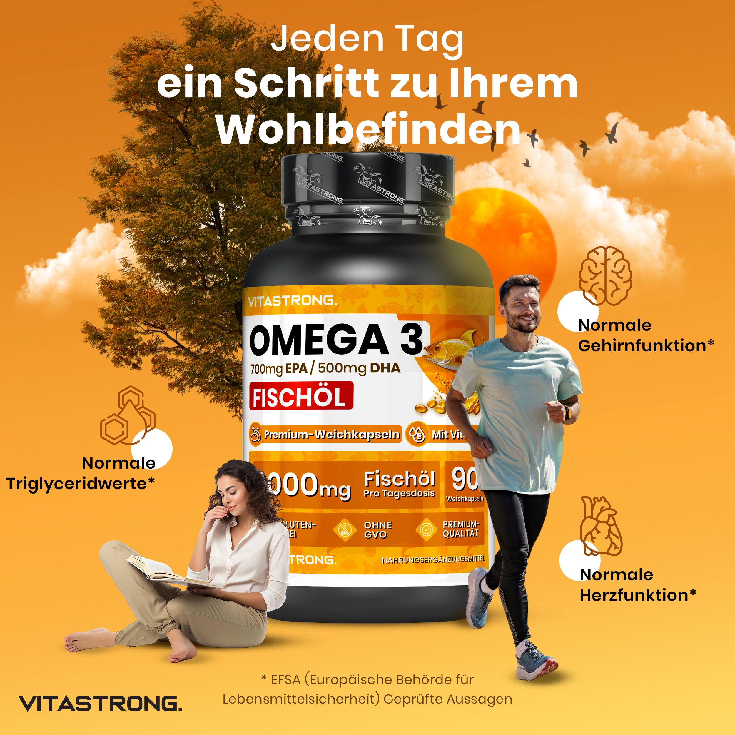 Vitastrong Omega-3 & Multivitamin – Energie, Immunsystem sowie EPA + DHA