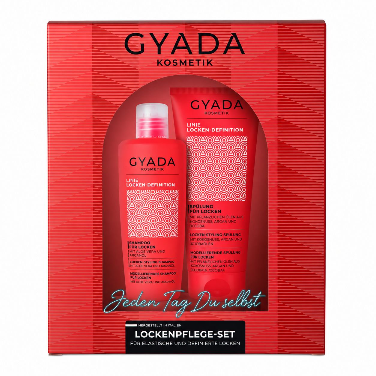 GYADA Kosmetik Locken-Definition Set mit Shampoo und Spülung in roter Verpackung.