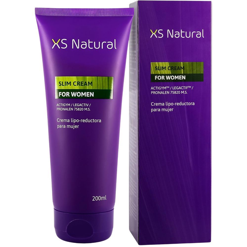 Lila Tube und Schachtel. Auf der Tube steht "XS Natural Slim Cream for Women". Die Schachtel wiederholt den Text.