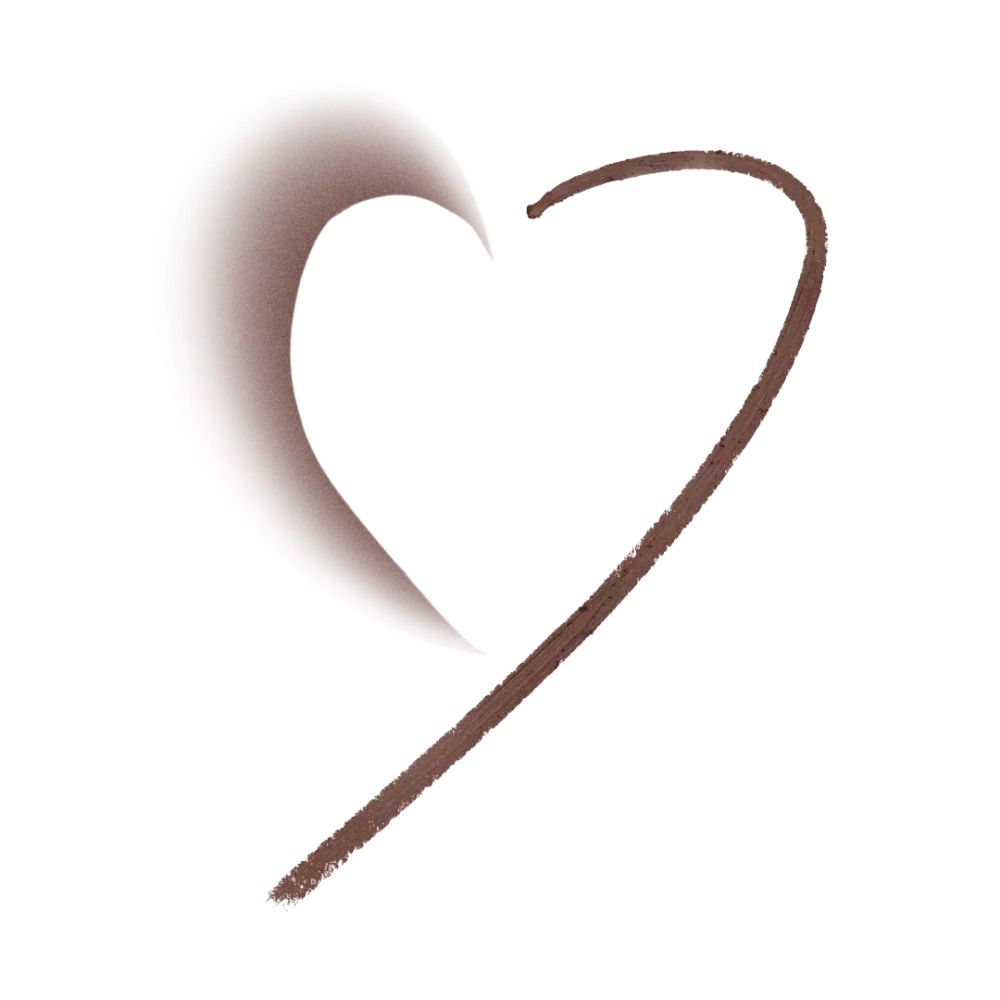 Brauner Eyeliner-Strich in Herzform, mit Schatten.