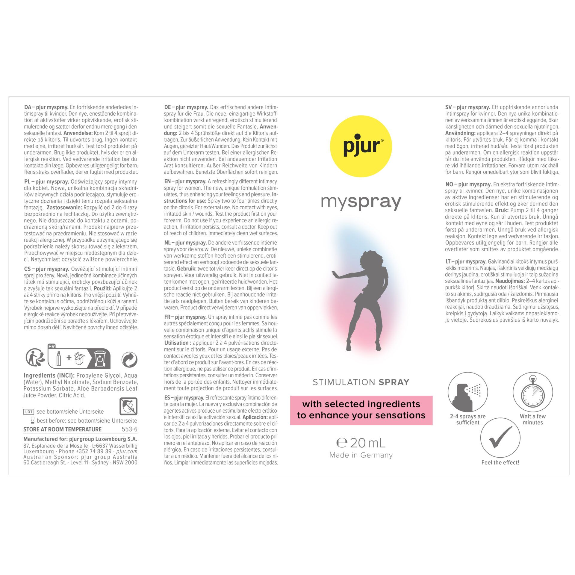 pjur myspray Stimulation Spray 20ml Flasche und Verpackung.