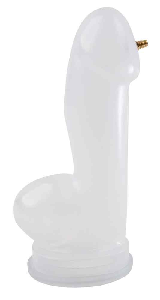 Transparenter PenisZylinder XL. Mit Anschluss. Basis und Kopf gerundet. Aus transparentem Material.