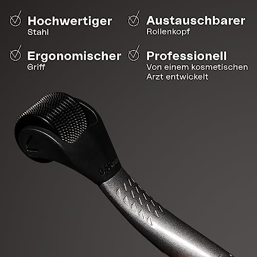 Microneedling-Roller. Hochwertiger Stahl, austauschbarer Rollenkopf, ergonomischer Griff, professionell.