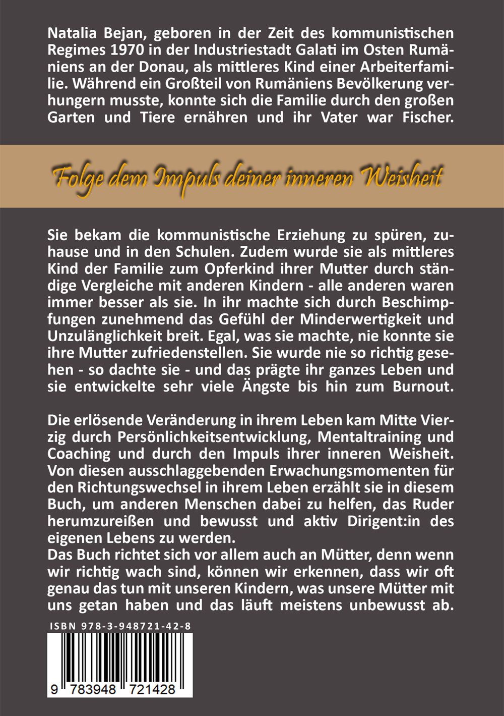 Buchrücken mit Text. ISBN-Code und Barcode. Titel: „Rendezvous mit deiner inneren Weisheit“.