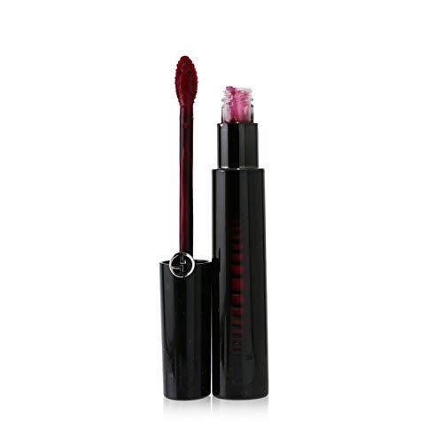 Geöffneter Lipgloss mit Applikator. Schwarzer Behälter, roter Lipgloss. Giorgio Armani Logo sichtbar.