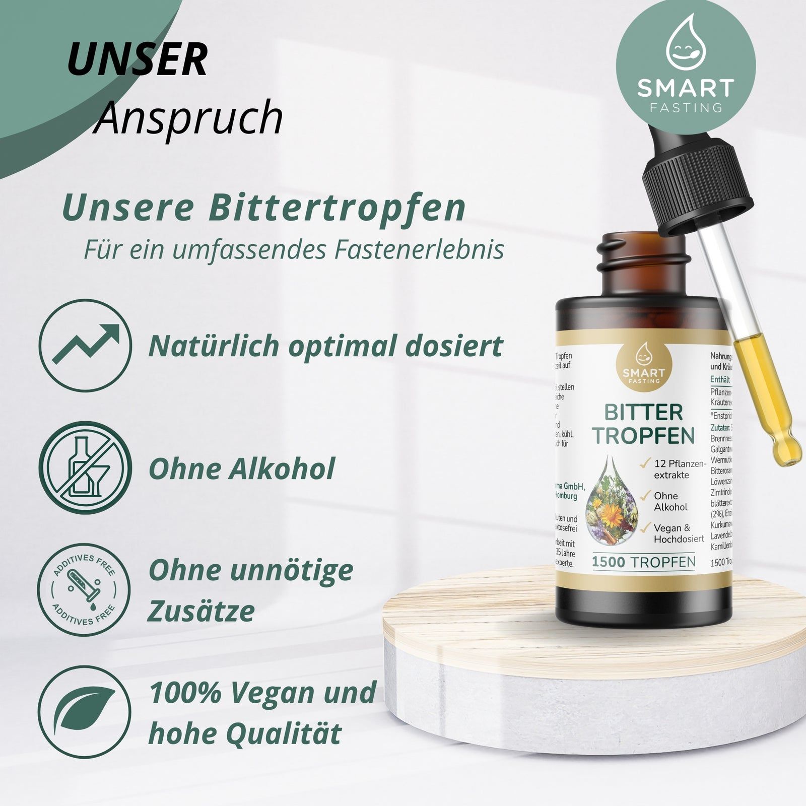 Smart Fasting® Bittertropfen - Ohne Alkohol - 12 Pflanzenextrakte - vegan - hochdosiert