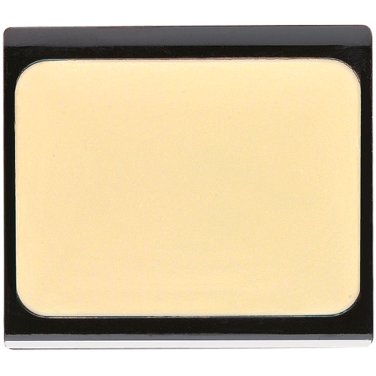 Kompakter, rechteckiger Korrektor. Hellgelbe Creme in schwarzem Gehäuse. Abgerundete Ecken.