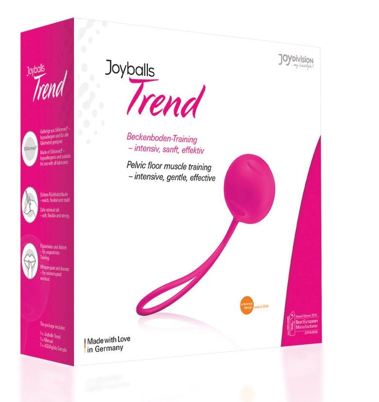 Joyballs® Trend. Pinke Kugel mit Schlaufe. Produktansicht. Text: Beckenboden-Training.