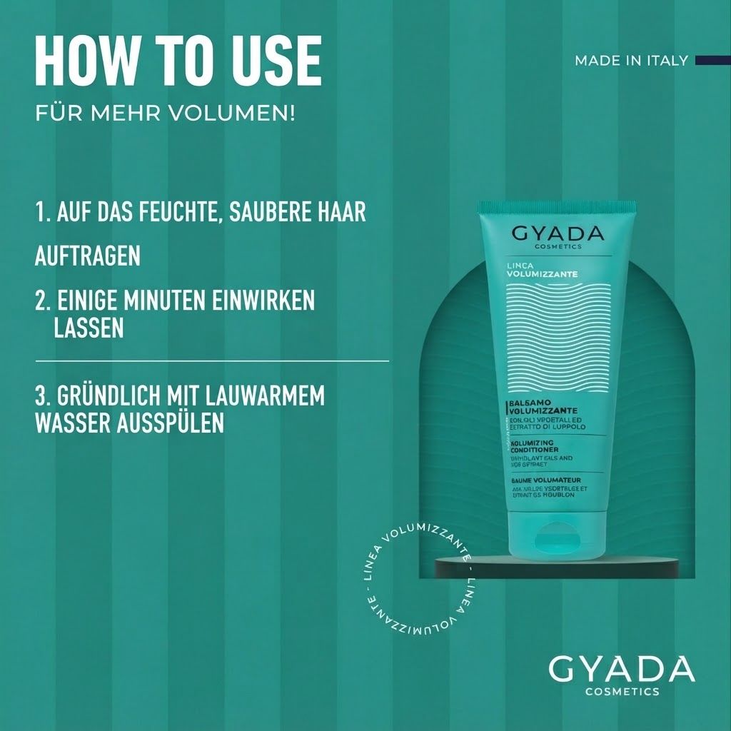GYADA Cosmetics Volumen Conditioner Flasche mit Wellenmuster.