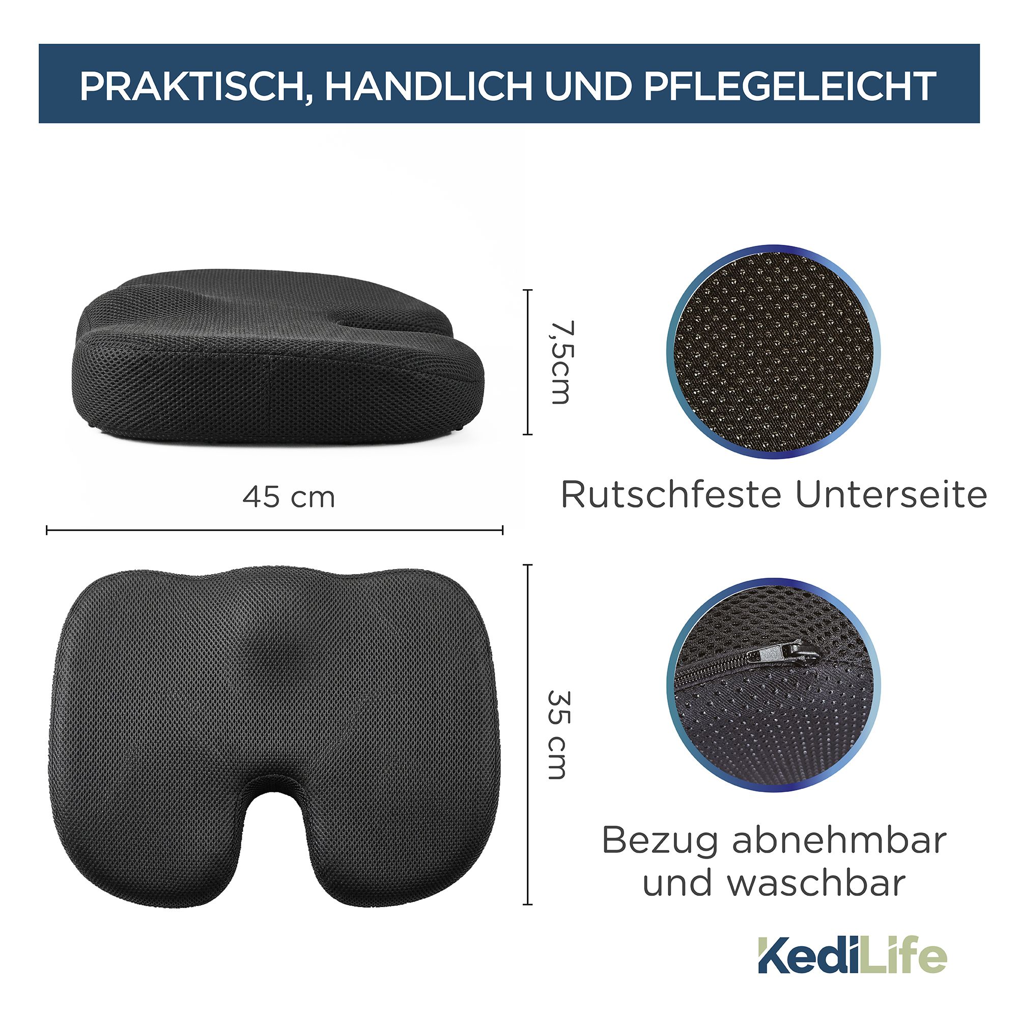KediLife Ergonomisches Sitzkissen - Sitzkissen Bürostuhl und Autositz aus Memory Schaum