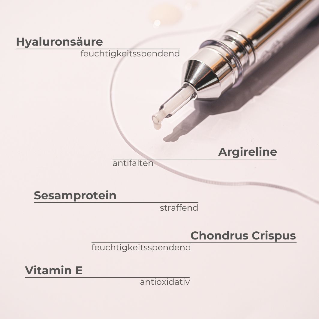Serum-Flakon mit Inhaltsstoffen. Aufschrift: BEAUTICAL Instant Lifting Serum.
