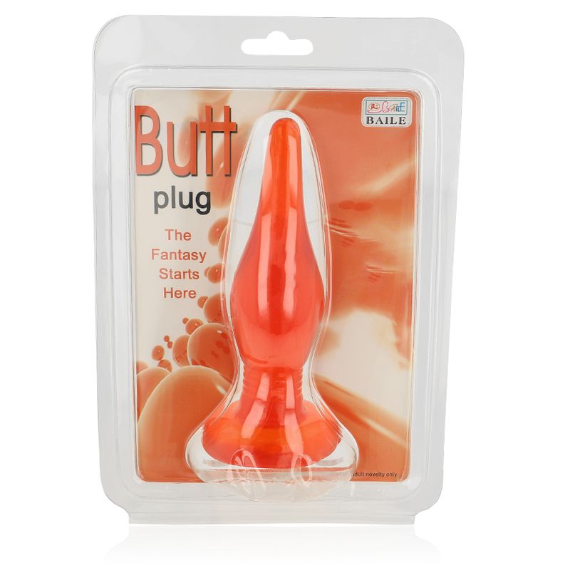 Baile Butt Plug in Verkaufsverpackung, orangefarben.