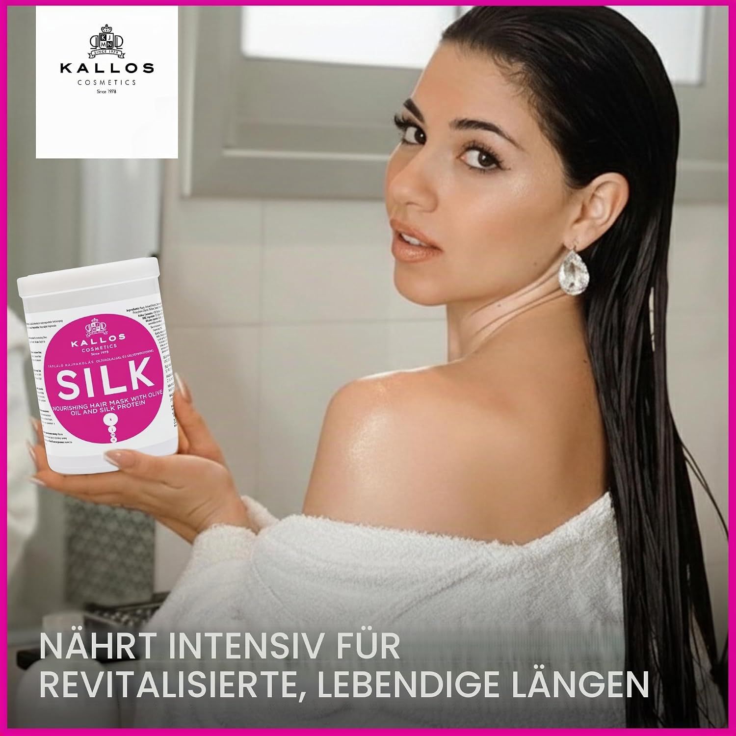 KALLOS SILK Nourishing Hair Mask mit Olivenöl und Seidenprotein, 1000ml.