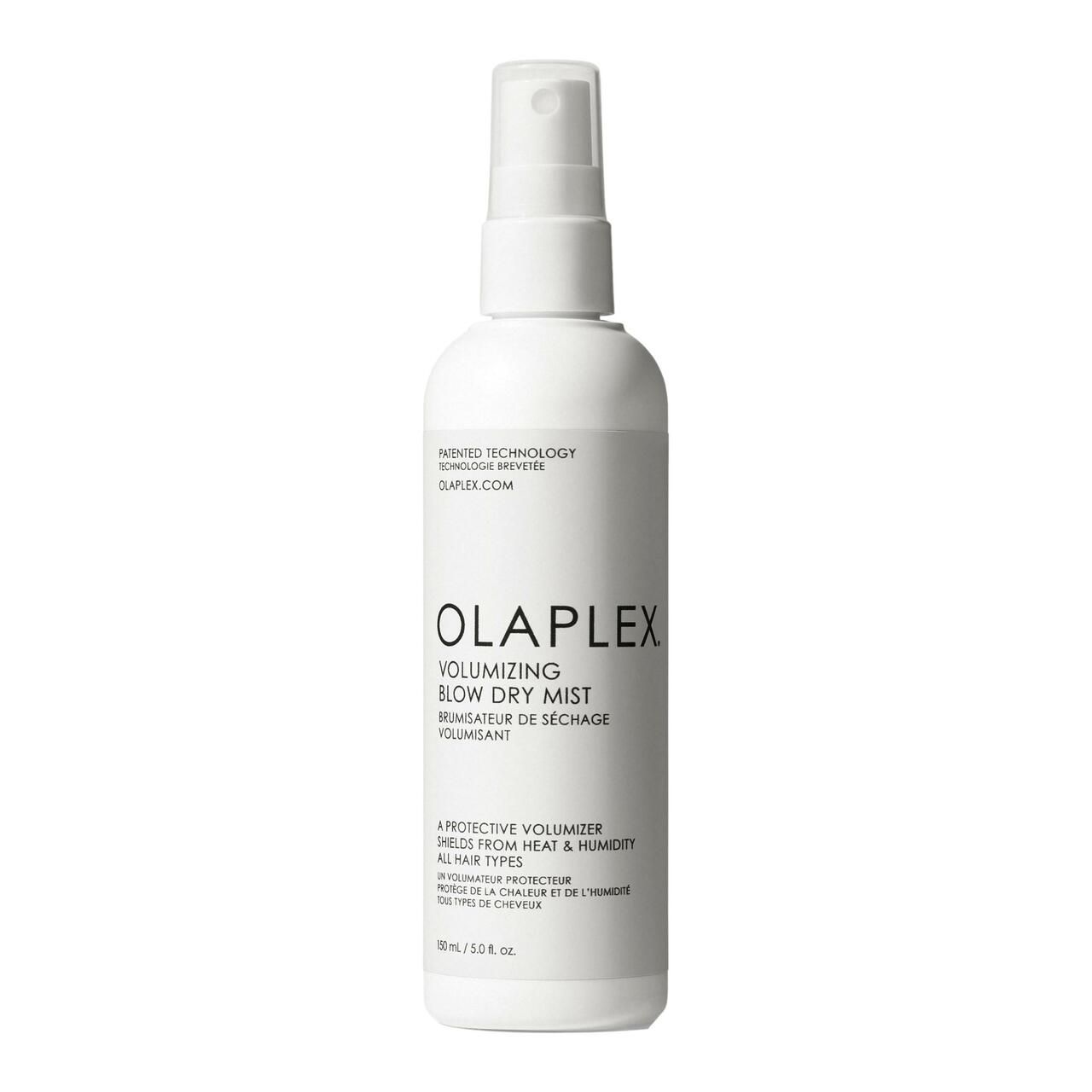 Weiße Sprühflasche mit Olaplex-Logo und Produktbezeichnung. Enthält Text in Englisch und Französisch. Sprühkopf oben.
