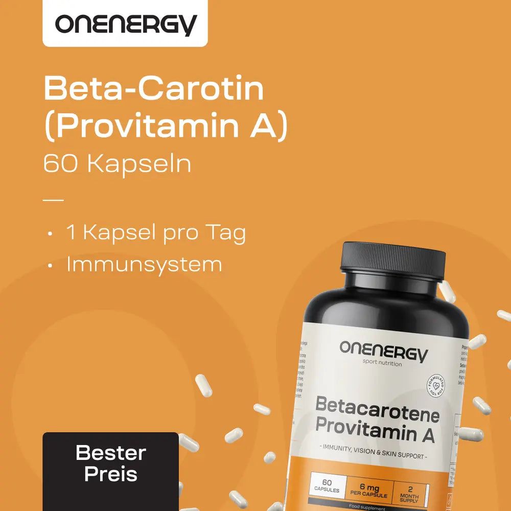 Dose OnEnergy Betacaroten (Provitamin A), 60 Kapseln, 1 Kapsel pro Tag.