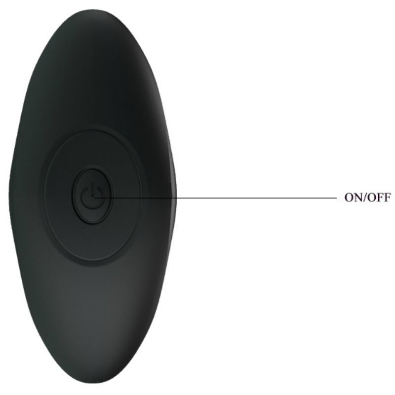 Schwarzes, ovales Gerät mit einer Ein-/Aus-Taste. Beschriftung: ON/OFF.