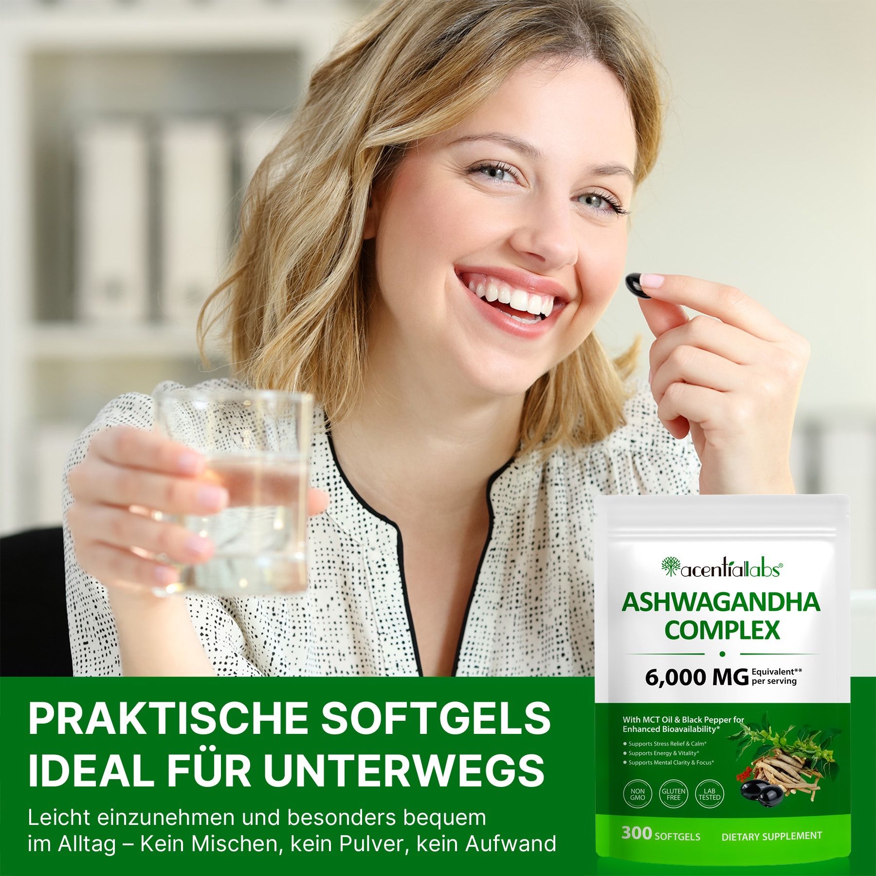 ALIVER Ashwagandha Extrakt Komplex Hochdosiert Softgels Laborgeprüft