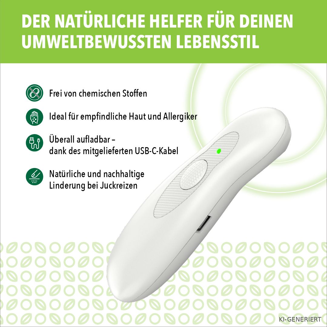 Weißer Insektenstichheiler mit USB-Ladefunktion, frei von chemischen Stoffen.
