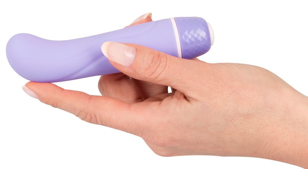 Lila Mini G-Punkt Vibrator mit geöffnetem Batteriefach.