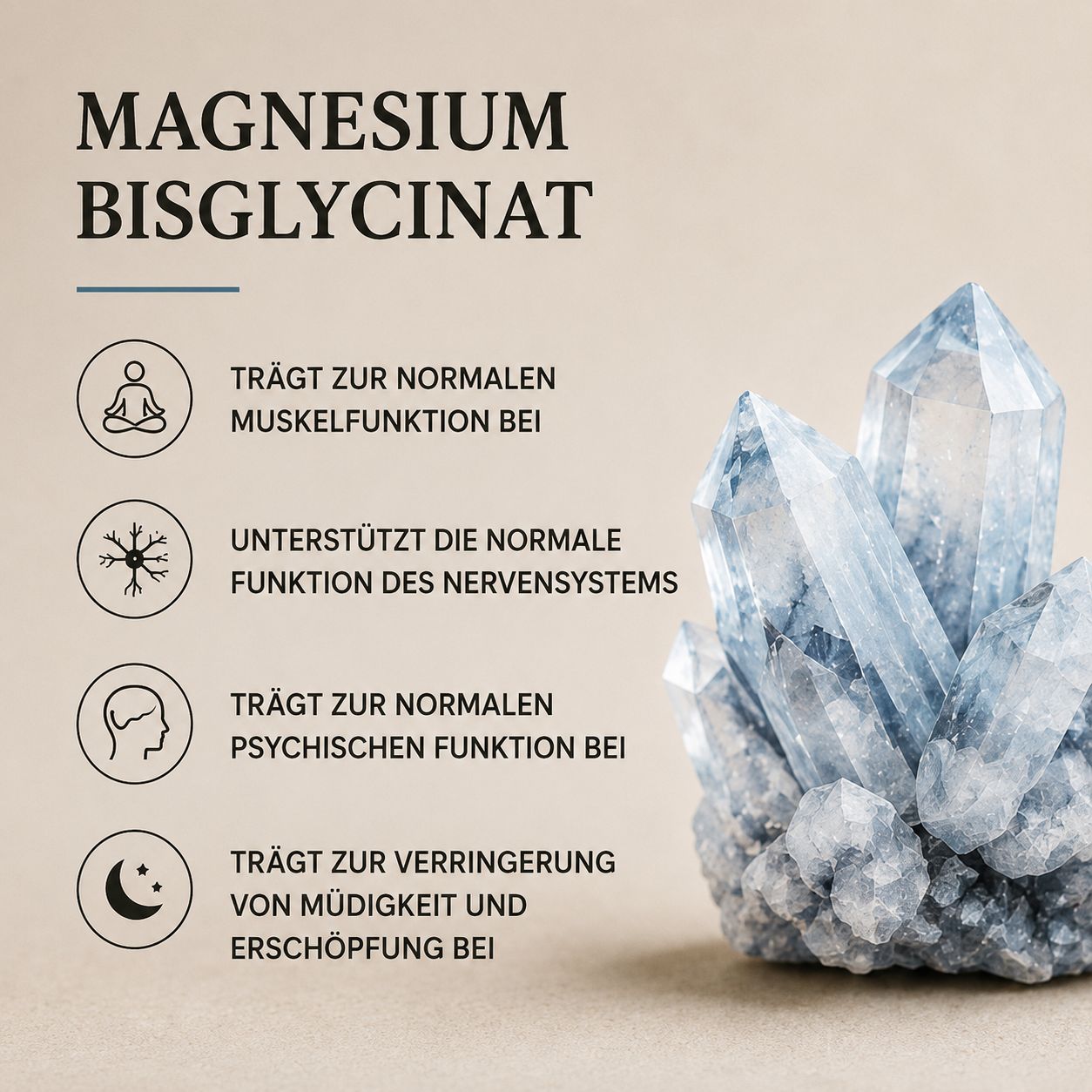 Magnesium Bisglycinat: Unterstützt Muskeln, Nerven, Psyche und reduziert Müdigkeit.