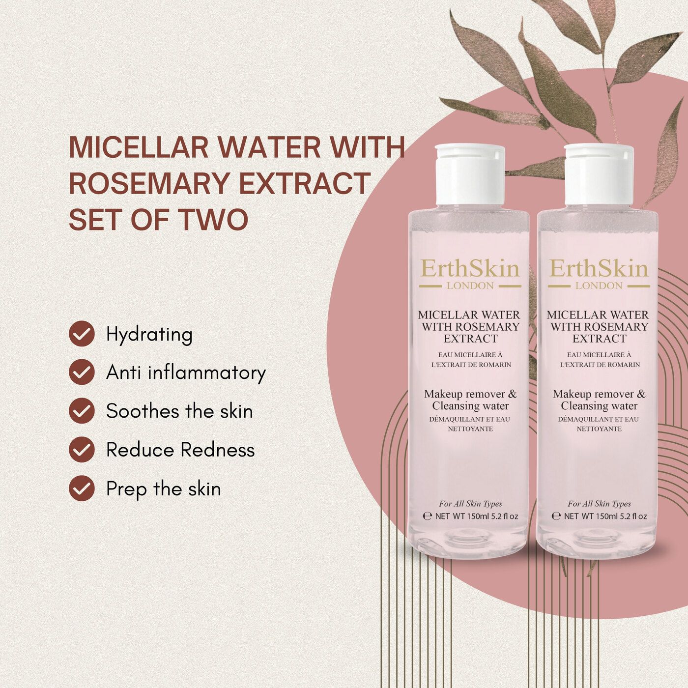 ErthSkin London 2x Mizellenwasser mit Rosmarinextrakt
