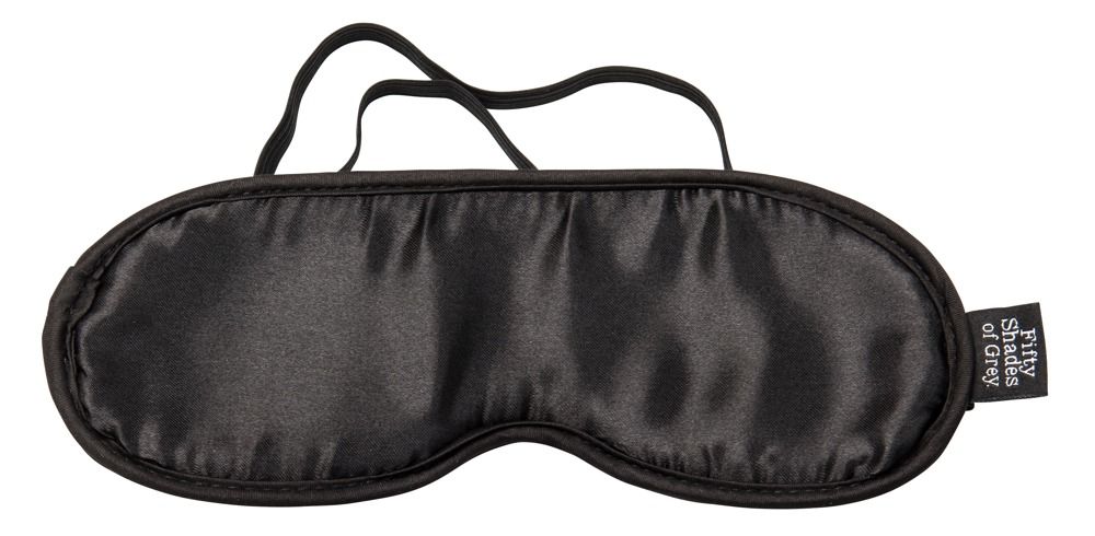 Schwarze Augenmaske aus Satin mit Gummiband. Fifty Shades of Grey-Label.