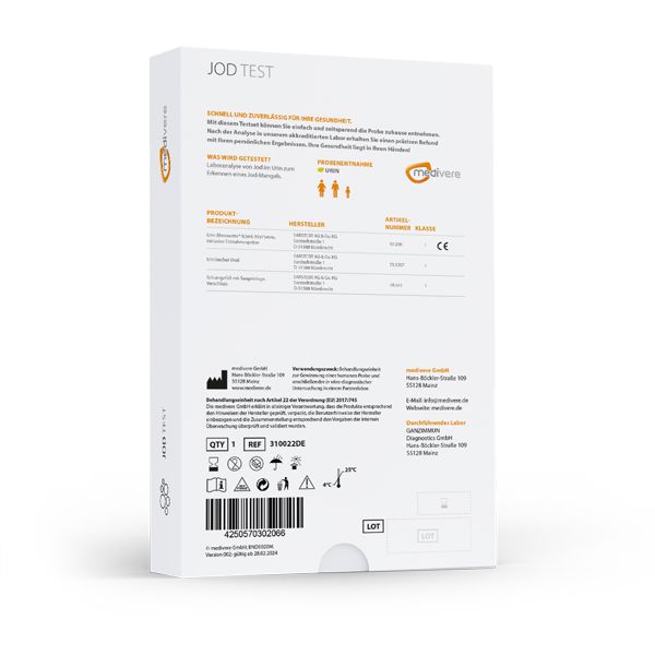 Rückseite der Produktverpackung. Enthält Produktinformationen, Herstellerdetails und CE-Kennzeichnung.
