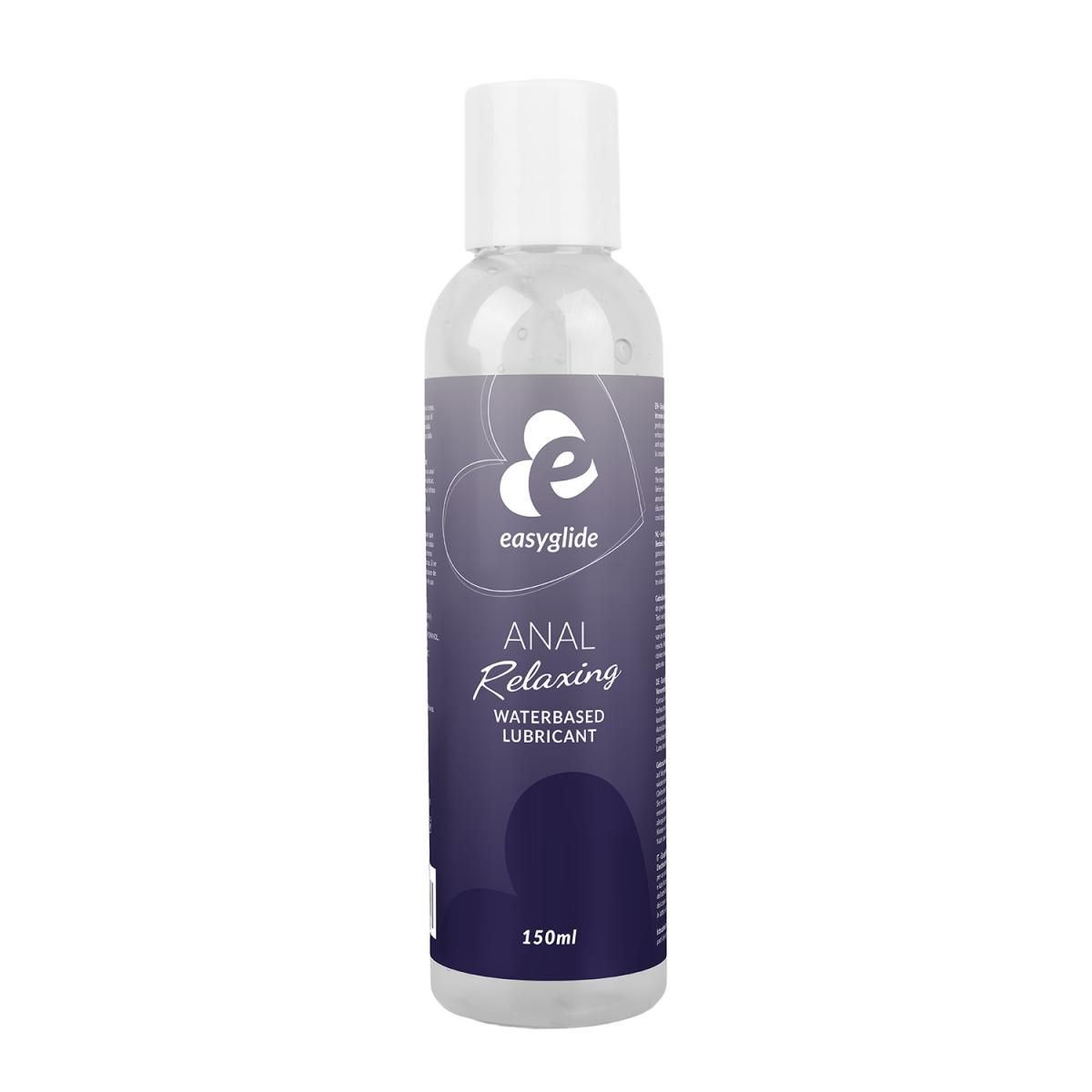 Klare Flasche mit weißem Deckel. Aufschrift: easyglide, ANAL Relaxing, wasserbasiertes Gleitmittel. Volumen: 150ml.