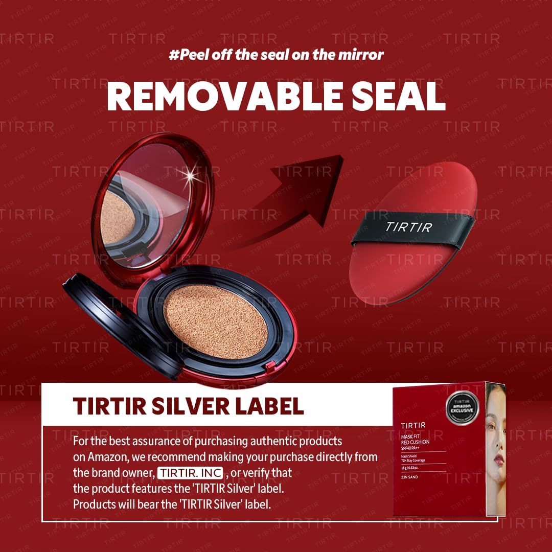 Produkt mit Spiegel, Schwamm und Verpackung. Text: „TIRTIR SILVER LABEL“.