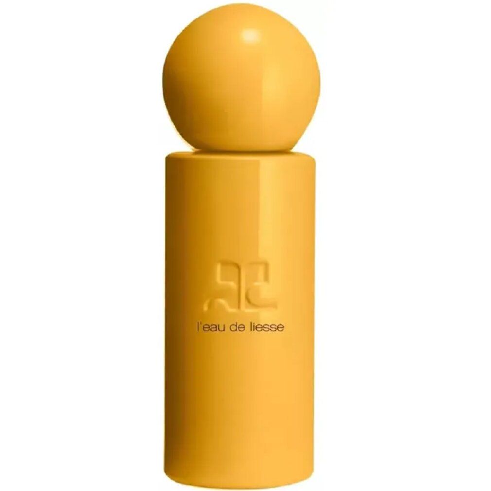 Gelbe Parfumflasche mit Kugelverschluss. Aufschrift: l'eau de liesse. Logo: zwei sich überlappende Buchstaben C.