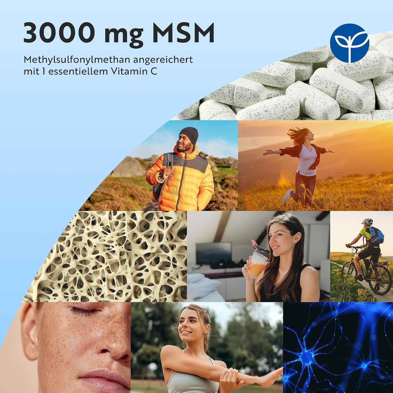 Nutravita 3000 mg MSM mit Vitamin C Nahrungsergänzungsmittel in Tablettenform. Unterstützt Knochen, Knorpel und Nervensystem.