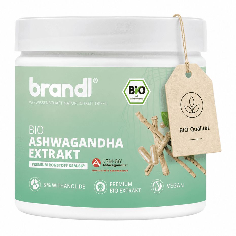 Dose BIO Ashwagandha Extrakt mit Anhänger. KSM-66, Premium Bio Extrakt, 5% Withanolide, vegan.