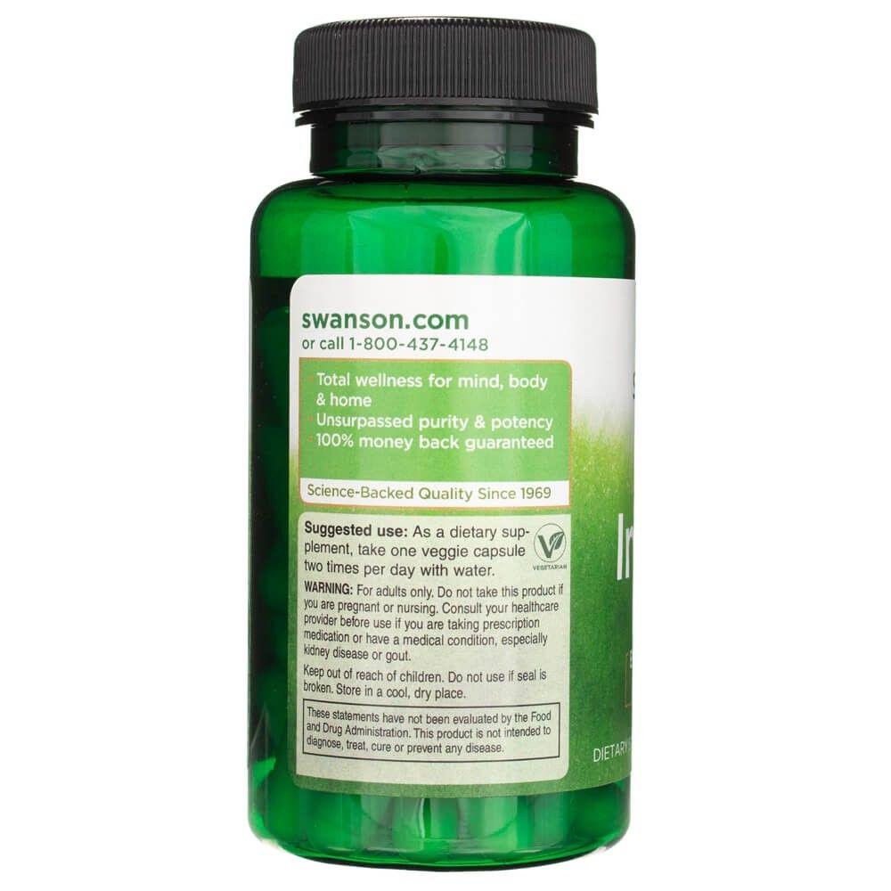 Grüne Flasche mit schwarzem Deckel, Etikett mit Informationen zu Swanson.com und Dosierung.