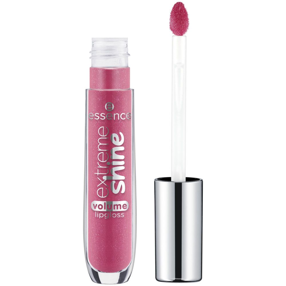 Essence Extreme Shine Volumen Lipgloss, rosa. Tube mit Applikator. Produktname und Marke sichtbar.