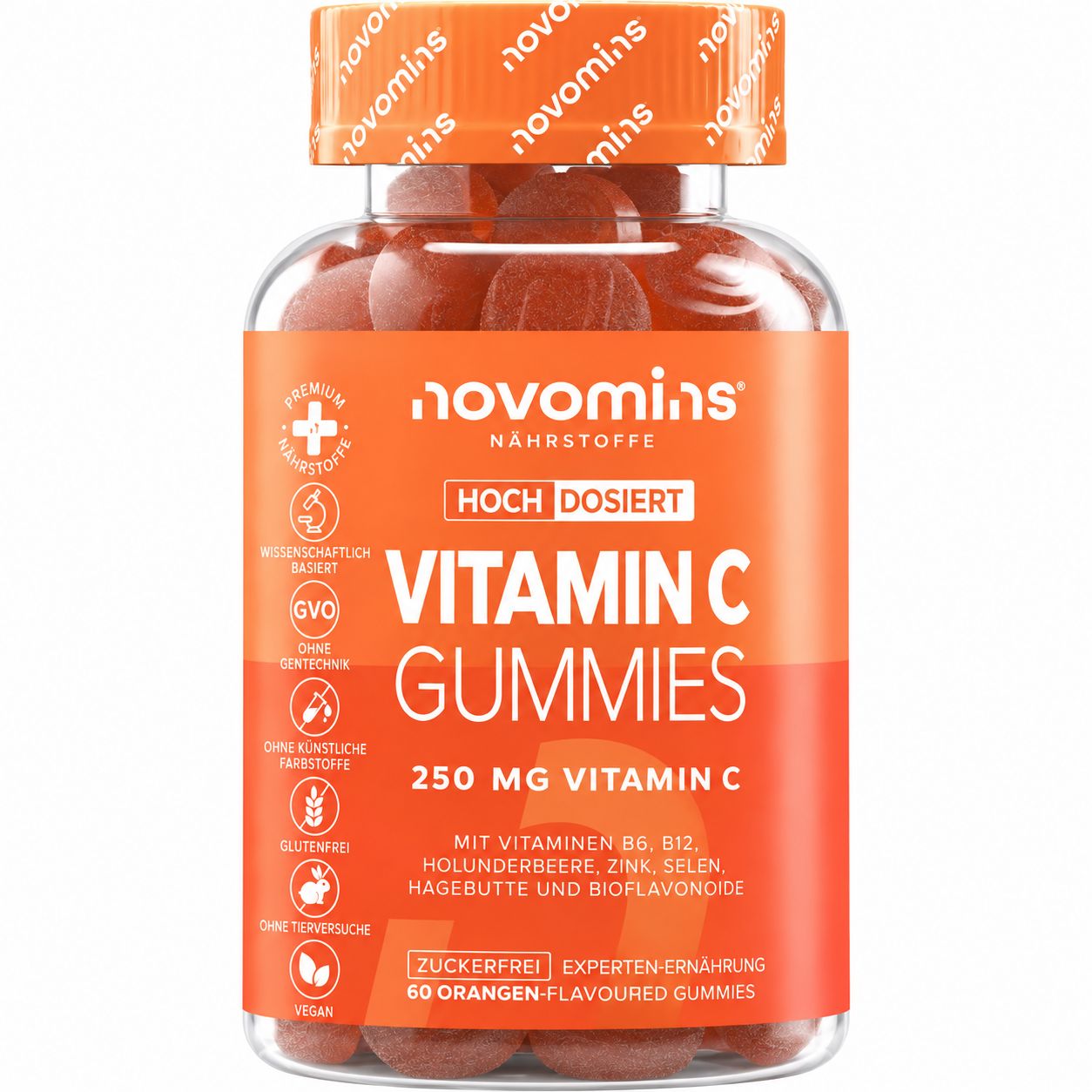 Novomins Vitamin C Gummies, 250 mg Vitamin C, 60 Stück.