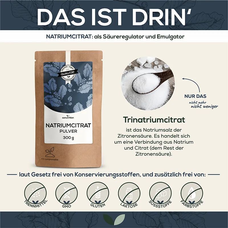 Sanutrition Natriumcitrat Pulver 300g, Trinatriumcitrat als Säureregulator, ohne Zusätze.