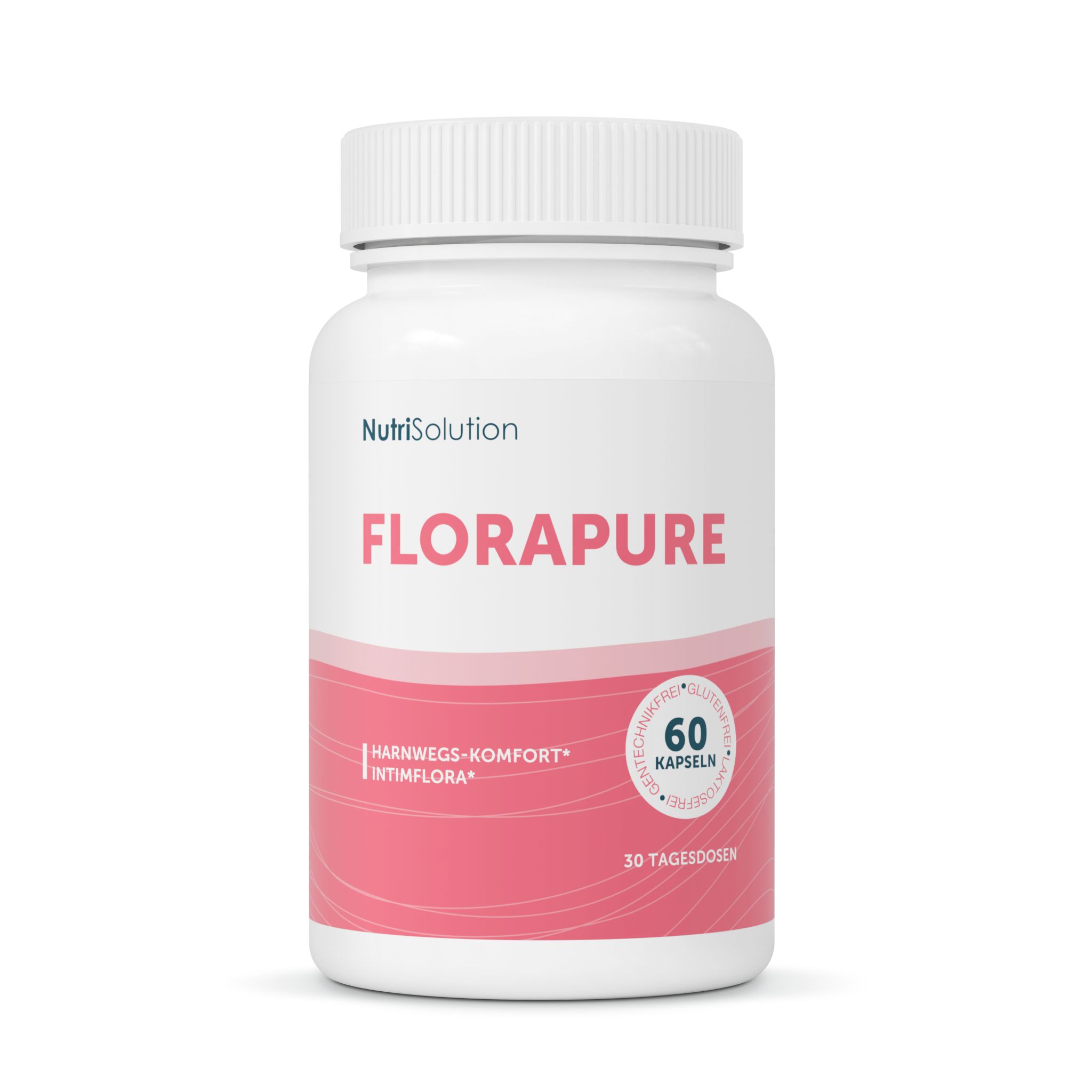 NutriSolution FloraPure Kapseldose mit 60 Kapseln und 30 Tagesdosen.