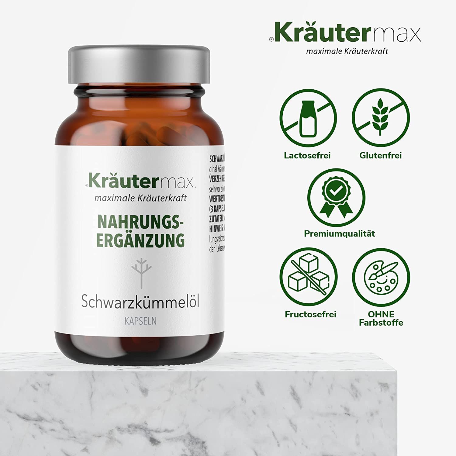 Kräutermax Schwarzkümmelöl 1500 mg Kapseln, ägyptisches Schwarzkümmelöl Kapseln 90 St Shop