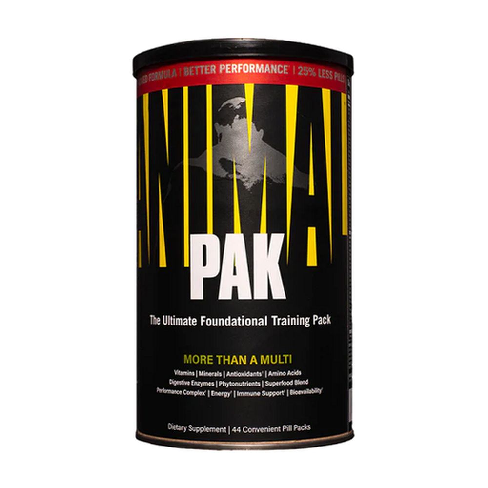Dose mit "ANIMAL PAK" Aufdruck, "The Ultimate Foundational Training Pack". Enthält 44 Pillenpacks.