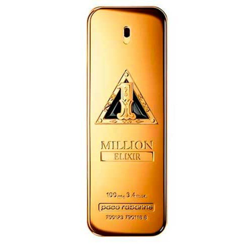 Goldfarbener Flakon. Aufschrift "Million Elixir".