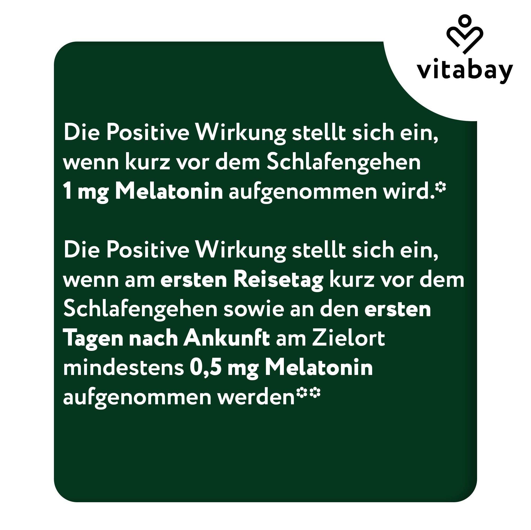 Text mit Informationen zur Einnahme von Melatonin. Marke Vitabay.