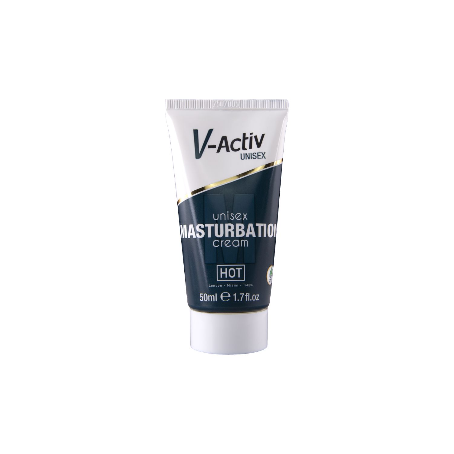 Tube mit Produktinformationen. V-Activ Unisex Masturbationscreme. 50ml.