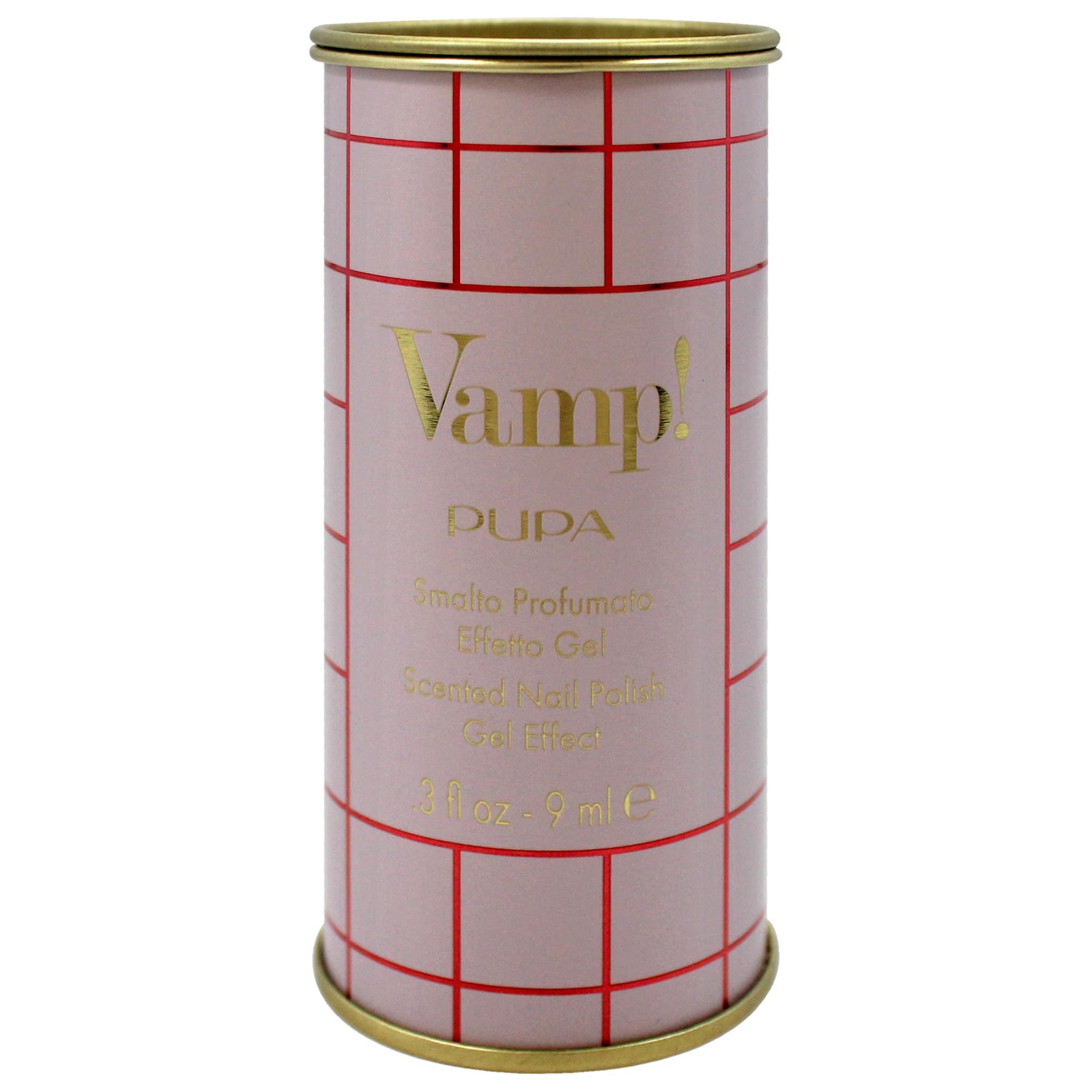 Pupa Vamp! Nagellack Dose, rosa mit roten Karos und gold.