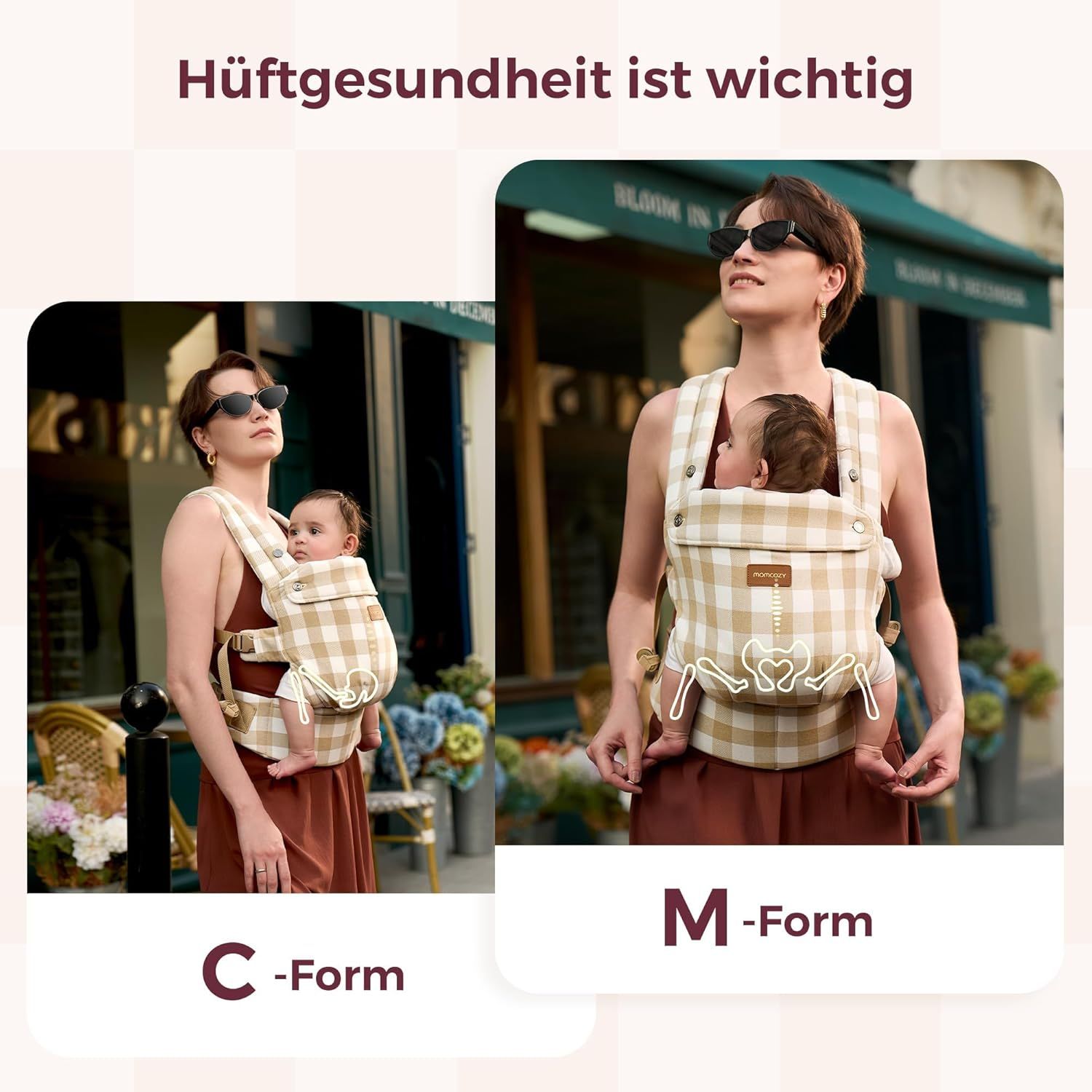 Momcozy Baby Trage - Leichte & Atmungsaktive Schiefer-Karo